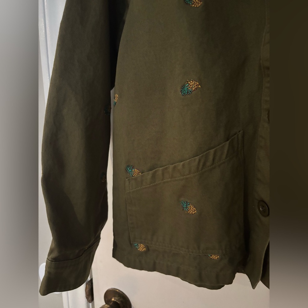 ENGLISH FACTORY Pineapple Printed Embroidered Jacket Olive Green Cotton Canvas S - Picture 8 of 13